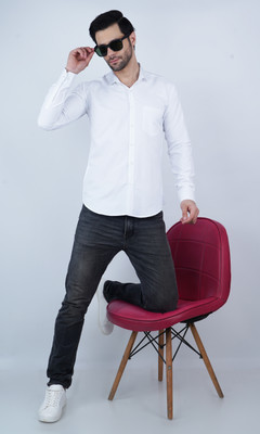 Clyver Men Solid Casual White Shirt