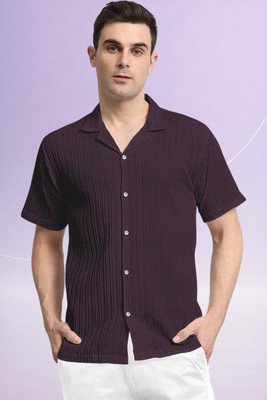 A DEEMOON TREND Men Self Design Casual Purple Shirt