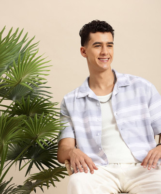 Mast & Harbour Men Striped Casual Blue Shirt