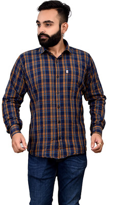 Marc Laurent Men Checkered Formal Blue, Yellow Shirt