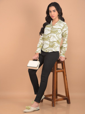 CRIMSOUNE CLUB Women Printed Casual Green Shirt