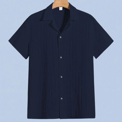 Dharamraj Fashion Men Self Design, Striped Casual Dark Blue Shirt