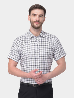 ACCOX Men Checkered Formal White Shirt