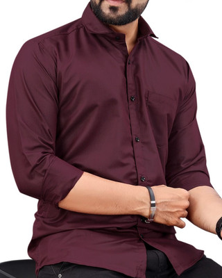 Refresh Men Solid Formal Maroon Shirt