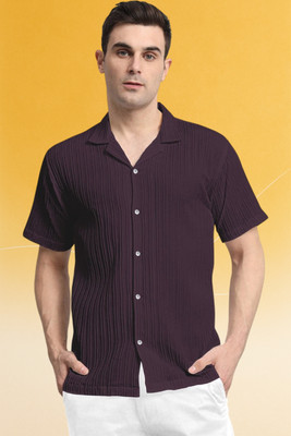Dharamraj Fashion Men Self Design, Striped Casual Purple Shirt