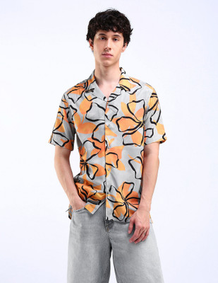 FLYING MACHINE Men Printed Casual Orange Shirt