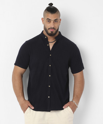 Instafab Plus Men Solid Casual Black Shirt