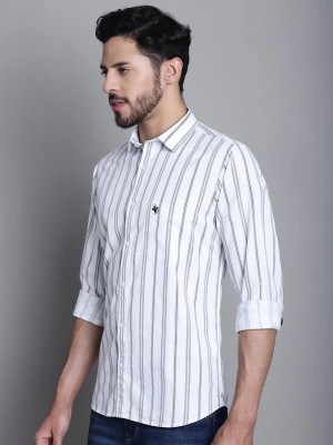 NEW-18 Men Striped Casual Grey Shirt