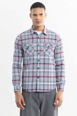 Snitch Men Checkered Casual Grey Shirt