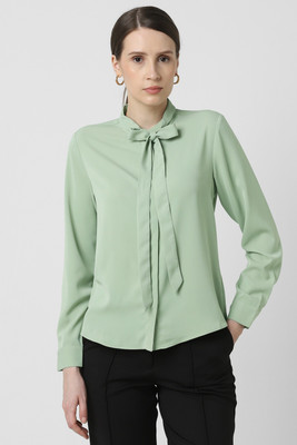 VAN HEUSEN Women Solid Formal Green Shirt
