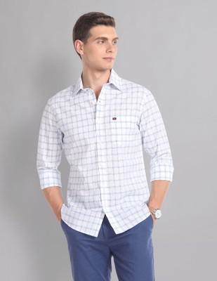 AD by Arvind Men Checkered Casual Blue, White Shirt
