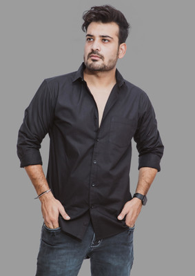 ISUEL FAB Men Solid Casual Black Shirt