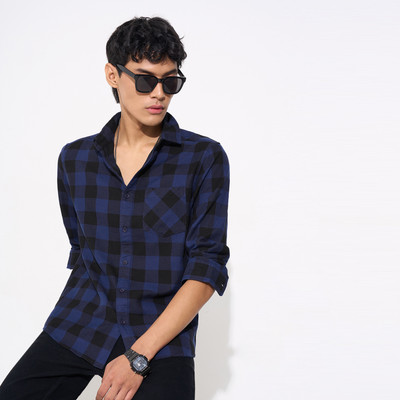 SF Jeans by Pantaloons Men Solid Casual Blue Shirt