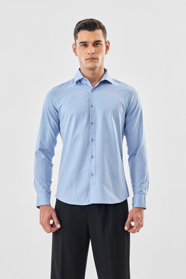 Snitch Men Self Design Formal Light Blue Shirt