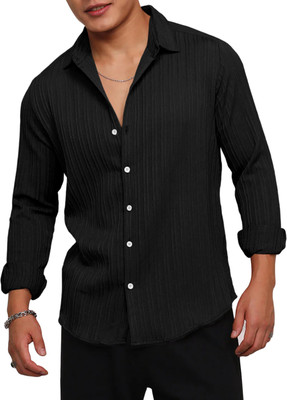 DAPPERFIELD Men Self Design Casual Black Shirt