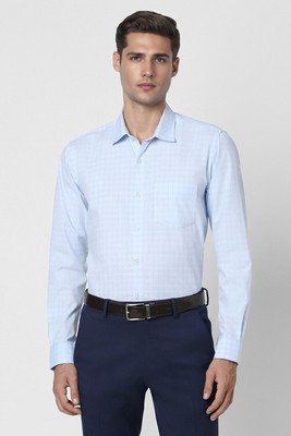 PETER ENGLAND Men Checkered Formal Light Blue, White Shirt