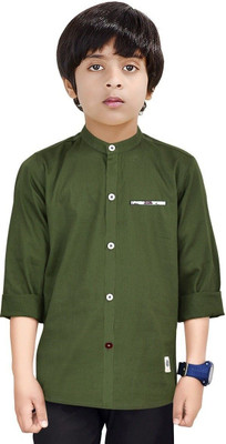Paper Crane Boys Solid Casual Dark Green Shirt