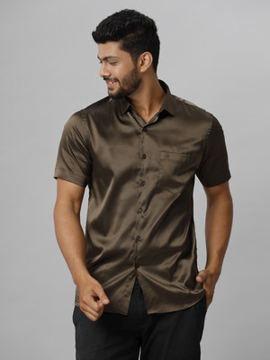 Ramraj Cotton Men Solid Casual Brown Shirt