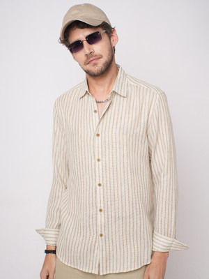 VASTRADO Men Striped Casual Brown Shirt