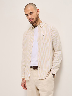 THE BEAR HOUSE Men Striped Casual Yellow, White Shirt