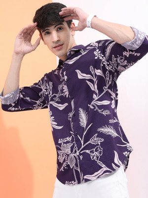 HIGHLANDER Men Printed Casual Purple Shirt