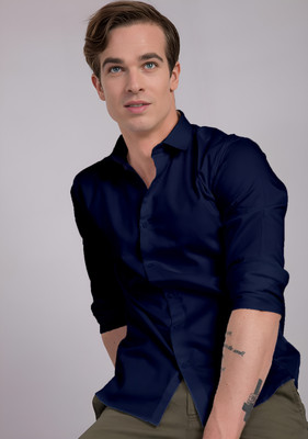 Moonlight Men Solid Casual Dark Blue Shirt