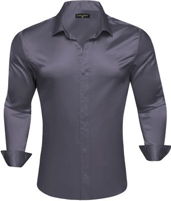 SOLSTICE Men Solid Party Grey Shirt