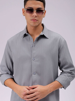 The Indian Garage Co. Men Striped Beach Wear Grey Shirt