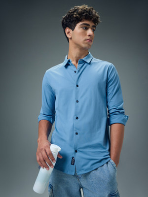 TECHNOSPORT Men Solid Casual Blue Shirt