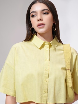 Tokyo Talkies Women Solid Casual Yellow Shirt