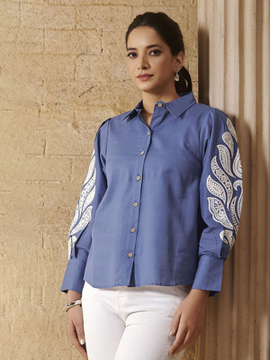 ANOUK Women Printed Casual Blue Shirt