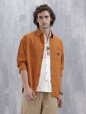 WROGN Men Solid Casual Orange Shirt