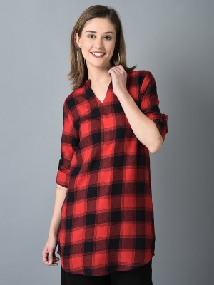 Canoe Women Checkered Casual Red Shirt