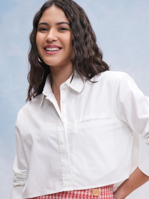 Tokyo Talkies Women Solid Casual White Shirt