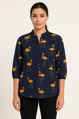 KRISHVA CREATION Women Graphic Print Casual Dark Blue Shirt