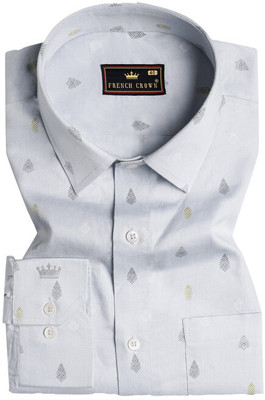french crown Men Printed Formal Grey, Yellow, Black Shirt