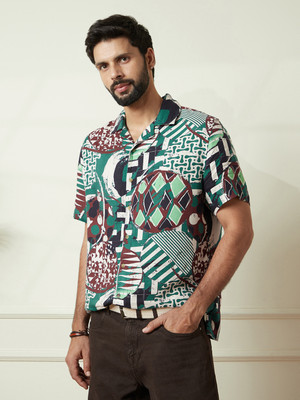 WROGN Men Printed Casual Dark Green Shirt