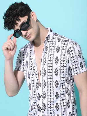 Voroxy Men Printed Casual White Shirt