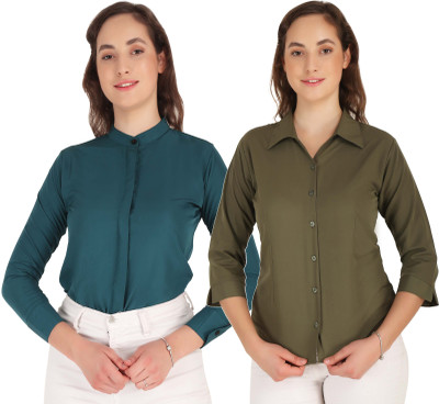 Mamnoon Women Solid Casual Maroon Shirt(Pack of 2)