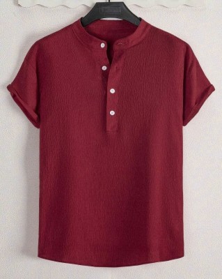 Fashion2wear Men Self Design Casual Maroon Shirt