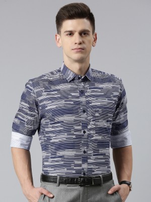 5TH ANFOLD Men Printed Formal Blue Shirt