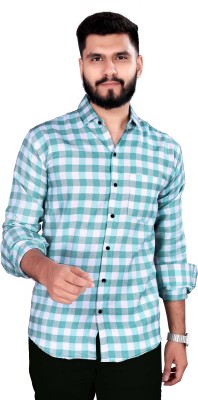 Om Creation Men Checkered Casual Light Blue Shirt