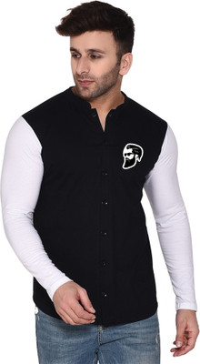 Money Leaf Men Color Block Casual Black Shirt