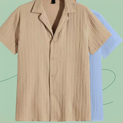 Looksky Men Self Design Casual Cream, Light Blue Shirt