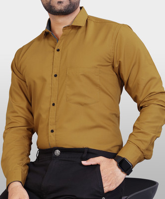 VeBNoR Men Solid Formal Yellow Shirt