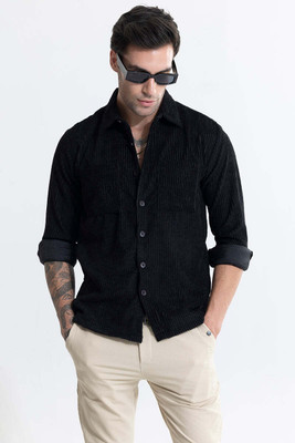Snitch Men Solid Casual Black Shirt