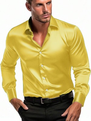 SOLSTICE Men Solid Formal Yellow Shirt