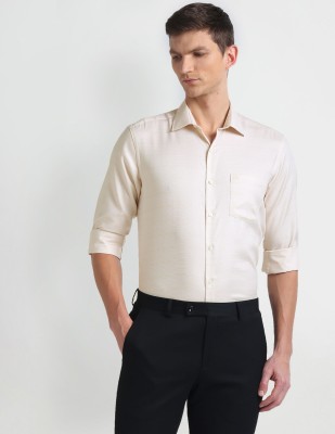 ARROW Men Self Design Formal Beige Shirt