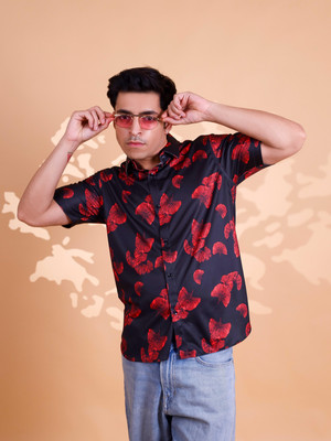 Fesner Men Printed Casual Dark Blue, Red Shirt