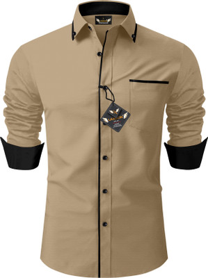 LAXBON Men Solid Casual Beige Shirt